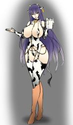 Rule 34 | 1girl, akiyama rinko, animal print, artist request, breasts, chinese zodiac, cow girl, cow print, cup, curvy, full body, highres, holding, holding cup, huge breasts, lactation, large breasts, leggings, lilith-soft, milk, nipples, panties, side-tie panties, smile, solo, standing, swimsuit, taimanin (series), taimanin rpgx, thong, underwear, v, year of the ox