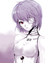 Rule 34 | 00s, 1girl, ayanami rei, bandages, bare shoulders, blue hair, evangelion: 2.0 you can (not) advance, eyepatch, kasai shin, monochrome, neon genesis evangelion, plugsuit, rebuild of evangelion, red hair, short hair, solo, upper body