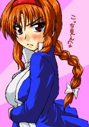 Rule 34 | angry, blush, braid, breasts, crossed arms, d-frag!, hairband, jacket, large breasts, long hair, lowres, orange hair, takao (d-frag!), track jacket