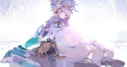 Rule 34 | 1girl, absurdres, anastasia (fate), anklet, ass, barefoot, blue eyes, blush, breasts, cape, doll, earrings, fate/grand order, fate (series), headband, highres, jewelry, long hair, looking at viewer, lying, on side, red headband, royal robe, unworn shoe, shoes, unworn shoes, silver hair, solo, ssamjang (misosan), very long hair