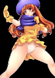 Rule 34 | 1girl, :p, alena (dq4), amasora taichi, animated, animated gif, blinking, blush, breasts, chunsoft, dragon quest, dragon quest iv, dress, enix, gloves, hat, legs, lowres, matching hair/eyes, no legwear, orange eyes, orange hair, panties, pantyshot, red eyes, red hair, scarf, solo, thighs, tongue, tongue out, transparent background, underwear, upskirt, white panties