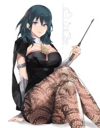 Rule 34 | 2boys, 2girls, armlet, armor, ass, black armor, blood, blue eyes, blue hair, breasts, brown pantyhose, byleth (female) (fire emblem), byleth (fire emblem), cleavage cutout, closed mouth, clothing cutout, crossed legs, dimitri alexandre blaiddyd, fire emblem, fire emblem: three houses, garreg mach monastery uniform, hair between eyes, highres, j@ck, lace, lace-trimmed legwear, lace trim, pantyhose under shorts, looking at viewer, multiple boys, multiple girls, nintendo, nosebleed, pantyhose, patterned, patterned clothing, pink lips, print legwear, print pantyhose, short sleeves, shorts, sitting, solo focus, thighs, turtleneck, vambraces