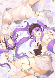 Rule 34 | 2girls, :d, bare shoulders, bow, bracelet, breasts, brown bow, brown hairband, commentary, dress, english commentary, euryale (fate), euryale (third ascension) (fate), fate/grand order, fate/hollow ataraxia, fate (series), floating, grey footwear, hairband, high heels, highres, jewelry, kotoribako, long dress, long hair, looking at viewer, midriff, multiple girls, open mouth, parted bangs, pleated skirt, purple eyes, purple hair, siblings, sideboob, sisters, skirt, smile, stheno (fate), stheno (third ascension) (fate), twins, twintails, vest, white dress, white skirt, white vest, wristband