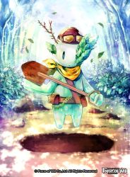 Rule 34 | bandana, copyright name, force of will, goggles, goggles on headwear, hat, leaf, no humans, official art, shovel, solo, sparkle, tree, tsukumi (tkmillust), worktool