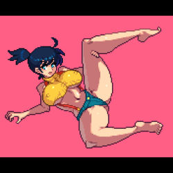 Rule 34 | 1girl, armpits, asymmetrical hair, black hair, blush, breasts, creatures (company), denim, denim shorts, game freak, green eyes, large breasts, legs, misty (pokemon), navel, nintendo, pokemon, pokemon: the electric tale of pikachu, ponytail, pussy, sex toy, shirt, shorts, side ponytail, solo, suspenders, swimsuit, tank top, thick thighs, thighs, yellow shirt, yumura kino