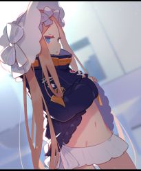 Rule 34 | 1girl, abigail williams (fate), abigail williams (swimsuit foreigner) (fate), abigail williams (swimsuit foreigner) (third ascension) (fate), abigail williams (traveling outfit) (fate), belt, bikini, bikini under clothes, black jacket, blonde hair, blue eyes, blush, bonnet, bow, clothes lift, commentary request, fate/grand order, fate (series), forehead, hair bow, heroic spirit traveling outfit, highres, jacket, jacket lift, lifting own clothes, long hair, long sleeves, looking at viewer, navel, official alternate costume, parted bangs, pekeko (pepekekeko), sleeves past wrists, solo, standing, swimsuit, swimsuit under clothes, very long hair, white bikini, white bow, white headwear