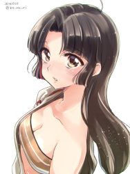 Rule 34 | 10s, 1girl, ahoge, black hair, breasts, brown eyes, cleavage, from above, kantai collection, koruri, long hair, looking at viewer, shouhou (kancolle), sketch, solo