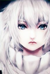 Rule 34 | 1girl, abyssal ship, blue eyes, chromatic aberration, eyelashes, kantai collection, magai akashi, pink lips, portrait, serious, solo, white hair, wo-class aircraft carrier