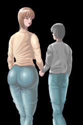 Rule 34 | 1boy, 1girl, artist request, ass, character request, copyright request, denim, holding hands, jeans, pants, tagme
