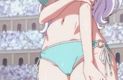 Rule 34 | 1girl, animated, animated gif, bikini, breasts, colosseum, closed eyes, fairy tail, kodansha, large breasts, long hair, lowres, mirajane strauss, navel, smile, solo, swimsuit, white hair