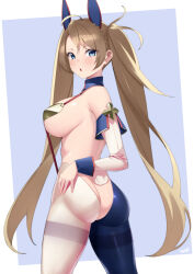 Rule 34 | 1girl, absurdres, animal ears, ass, back, bare shoulders, blonde hair, blue eyes, blue pantyhose, blush, bradamante (fate), braid, breasts, butt crack, crotchless, crotchless pantyhose, crown braid, detached sleeves, fake animal ears, fake tail, fate/grand order, fate (series), heart pasties, highres, kurozawa yui, large breasts, long hair, looking at viewer, looking back, meme attire, open mouth, pantyhose, pasties, rabbit ears, rabbit tail, revealing clothes, reverse bunnysuit, reverse outfit, slingshot swimsuit, swimsuit, tail, thighband pantyhose, thighs, twintails, two-tone legwear, very long hair, white pantyhose, wrist cuffs