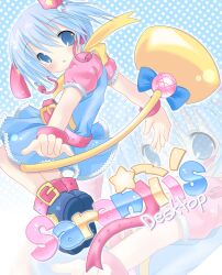 Rule 34 | 1girl, :o, blue dress, blue eyes, blue hair, blush, bow, dress, frills, highres, looking at viewer, looking back, lottie, non-web source, open mouth, original, puffy short sleeves, puffy sleeves, short sleeves, short twintails, twintails
