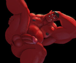 Rule 34 | 1boy, absurdres, anus, arm hair, ass hair, bara, beard stubble, chest hair, colored skin, erection, facial hair, feet out of frame, girthy penis, hairy, highres, large pectorals, leg hair, male focus, male pubic hair, muscular, muscular male, mustache stubble, navel hair, nipples, orc, original, pectorals, penis, presenting, pubic hair, razzpery, red skin, short hair, sideburns stubble, solo, strongman waist, stubble, testicle hair, thick back hair, thick eyebrows, thick thighs, thighs, very hairy