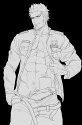 Rule 34 | 1boy, abs, anjingkuxiao, bara, boxer briefs, bulge, cowboy shot, erection, facial hair, fate/grand order, fate (series), greyscale, highres, large pectorals, long sideburns, looking at viewer, male focus, male underwear, monochrome, muscular, napoleon bonaparte (fate), object on bulge, pectorals, penis, shampoo bottle, shampoo challenge, sideburns, solo, testicles, toned, toned male, uncensored, underwear, upper body