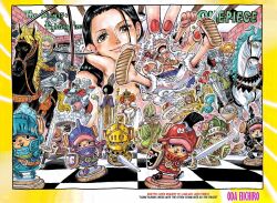 2girls 6+boys armor board_game bow_(weapon) brook_(one_piece) chess chessboard clone copyright_name crown english_text franky_(one_piece) gear_fifth highres jinbe_(one_piece) mini_person monkey_d._luffy multiple_boys multiple_girls nami_(one_piece) nico_robin oda_eiichirou official_alternate_costume official_art one_piece robe roronoa_zoro sandals sanji_(one_piece) shield smile sword tabard third-party_source tony_tony_chopper usopp weapon