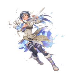 Rule 34 | 1girl, athena (fire emblem), black legwear, braid, crown braid, fire emblem, fire emblem: mystery of the emblem, fire emblem heroes, full body, highres, holding, holding sword, holding weapon, injury, nintendo, official art, ryona, solo, sword, torn clothes, transparent background, weapon