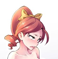 Rule 34 | 1girl,  england, ahegao, black eyes, blush, bow, completely nude, geewhy, hair bow, hannah england, highres, little witch academia, nude, open mouth, orange hair, ponytail, portrait, rolling eyes, solo, sweat, yellow bow