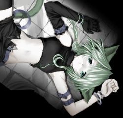 Rule 34 | 1girl, animal ears, cat ears, cat girl, cat tail, crack, cracked floor, lowres, monochrome, shorts, sideways, solo, tagme, tail, thighhighs, torn clothes, torn shorts, ueda ryou, unfastened