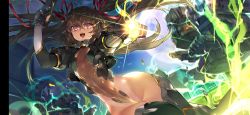 Rule 34 | 1girl, action taimanin, alternate costume, artist request, boots, breasts, brown hair, curvy, dark-skinned female, dark skin, electricity, female focus, fingerless gloves, game cg, gloves, glowing, glowing eye, gun, hair ribbon, handgun, highleg, highleg leotard, highres, holding, holding weapon, jacket, jumping, leotard, lilith-soft, long hair, looking to the side, machinery, mizuki yukikaze, mizuki yukikaze (lightning onyx), narrow waist, night, night sky, official alternate costume, one-piece tan, open mouth, pink eyes, pistol, revealing clothes, ribbon, see-through, see-through leotard, shiny clothes, shiny skin, sky, small breasts, smile, solo, taimanin (series), taimanin yukikaze, tan, tanline, thighs, thong leotard, twintails, very long hair, weapon, wide hips