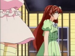 Rule 34 | 1boy, 1girl, animated, animated gif, brother and sister, bulge, cage, censored, crossdressing, dress, erection, erection lifting skirt, erection under clothes, evening, hair tied up, haitoku no shoujo, house, red hair, siblings, skirt, trap