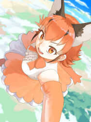 Rule 34 | 1girl, animal ears, bare shoulders, bow, bowtie, caracal (kemono friends), cat ears, cat girl, elbow gloves, extra ears, gloves, highres, kemono friends, kemono friends v project, long hair, looking at viewer, nature, orange eyes, orange hair, outdoors, shirt, skirt, sleeveless, sleeveless shirt, smile, solo, virtual youtuber, y0whqzz8bkslezl