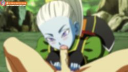 Rule 34 | 1boy, 1girl, animated, blue skin, clothed female nude male, colored skin, cum, cum in mouth, dragon ball, dragon ball super, ejaculation, fellatio, foxybulma, nude, oral, outdoors, penis, ponytail, purple eyes, uncensored, vados (dragon ball), white hair