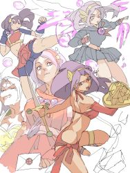 Rule 34 | 1girl, armor, asamiya athena, bike shorts, bikini armor, breastplate, breasts, clenched hands, collage, energy ball, envelope, fighting stance, fingerless gloves, gloves, hairband, highres, kicking, layeyes, medium breasts, nintendo, psycho soldier, purple eyes, purple hair, school uniform, serafuku, shield, shorts, shorts under skirt, snk, solo, super smash bros., sword, the king of fighters, the king of fighters &#039;97, the king of fighters 2002, the king of fighters xii, wax seal, weapon