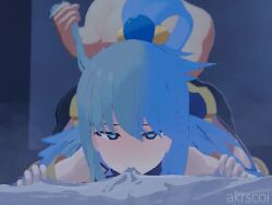 Rule 34 | 1boy, 1girl, 3d, after vaginal, aftersex, akrscoi, animated, aqua (konosuba), ass, bag, bed, black thighhighs, blue eyes, blue hair, clipping, closed eyes, clothed female nude male, cum, cum in pussy, doggystyle, ejaculation, erection, hairdressing, indoors, interior, kono subarashii sekai ni shukufuku wo!, long hair, money bag, navel, nude, on bed, open mouth, penis, prostitution, pumping, pussy, pussy juice, satou kazuma, sex, sex from behind, skirt, sound, steam, sweat, tagme, thighhighs, uncensored, vaginal, video, x-ray