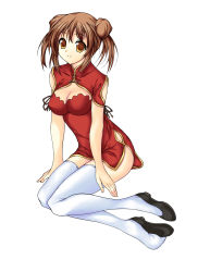 Rule 34 | 1girl, absurdres, brown eyes, brown hair, china dress, chinese clothes, cleavage cutout, clothing cutout, dress, flats, highres, juunin toiro (silent123), original, shoes, silent123, single shoe, solo, thighhighs
