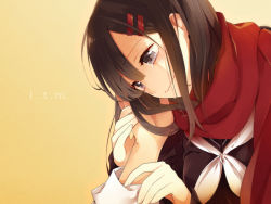 Rule 34 | 1girl, enpera, hair ornament, hairclip, hand on another&#039;s cheek, hand on another&#039;s face, hutuumikan, kagerou project, long hair, red scarf, scarf, school uniform, serafuku, solo focus, tateyama ayano, tears