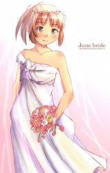 Rule 34 | bare shoulders, bouquet, bride, dress, flower, kimi kiss, nyazui, sakino asuka, solo, strapless, strapless dress, wedding dress