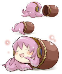 Rule 34 | :d, ^ ^, blush stickers, chibi, closed eyes, creature, dorei k, headphones, in container, jar, long hair, megurine luka, no humans, octopus, open mouth, pink hair, simple background, smile, takoluka, tentacle hair, vocaloid, white background