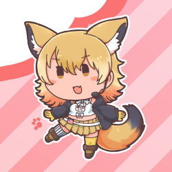 Rule 34 | 1girl, animal ears, black jacket, blonde hair, boots, camisole, coyote (kemono friends), extra ears, full body, gloves, jacket, kemono friends, kemono friends v project, kneehighs, looking at viewer, microphone, numazoko namazu, pink background, short hair, simple background, skirt, socks, solo, tail, virtual youtuber, wolf ears, wolf girl, wolf tail, yellow eyes