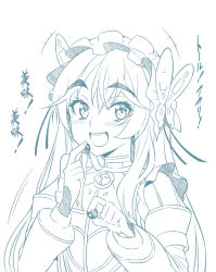 Rule 34 | 10s, 1girl, akihazama, bad id, bad pixiv id, blue theme, blush, butterfly hair ornament, candy, chaika trabant, dress, eyebrows, food, frills, hair ornament, hairband, hitsugi no chaika, lolita hairband, long hair, looking at viewer, monochrome, solo, thick eyebrows, translation request