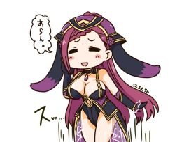 Rule 34 | 1girl, animal ears, artist name, bad id, bad twitter id, black gloves, breasts, rabbit ears, cleavage, closed eyes, fake animal ears, fire emblem, fire emblem heroes, gloves, hat, large breasts, loki (fire emblem), long hair, nintendo, open mouth, purple hair, simple background, sksk7r, solo, white background