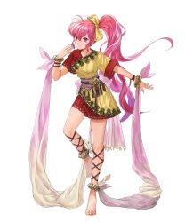 Rule 34 | 1girl, ahoge, barefoot, bow, dancer, dress, feet, female focus, fire emblem, fire emblem: mystery of the emblem, fire emblem: new mystery of the emblem, fire emblem heroes, full body, hair bow, highres, jewelry, long hair, matching hair/eyes, mayo (becky2006), nintendo, non-web source, official art, phina (fire emblem), pink eyes, pink hair, short dress, short sleeves, smile, solo, standing, toes, transparent background