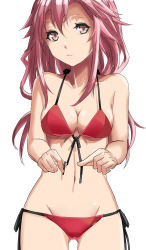 Rule 34 | 10s, 1girl, absurdres, bikini, breasts, chikkinage nage, cleavage, female focus, front-tie top, guilty crown, hair ornament, hairclip, highres, large breasts, long hair, looking at viewer, navel, pink eyes, pink hair, simple background, solo, swimsuit, twintails, yuzuriha inori