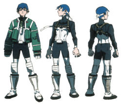 Rule 34 | 00s, 1boy, abs, ass, blue eyes, blue hair, bodysuit, boots, character sheet, clenched hands, concept art, flat color, from behind, gloves, headband, jacket, knee boots, knee pads, konami, leo stenbuck, looking at viewer, looking away, masao tsubasa, matching hair/eyes, multiple views, muscular, official art, open clothes, open jacket, pilot suit, short hair, simple background, sketch, skin tight, standing, torn clothes, turnaround, turtleneck, zone of the enders, zone of the enders 2