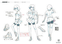Rule 34 | 1girl, bakemonogatari, character sheet, from side, full body, highres, kanbaru suruga, monogatari (series), multiple views, official art, production art, production note, scan, simple background, turnaround, white background, zip available