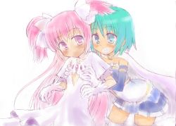 Rule 34 | 10s, 2girls, bad id, bad pixiv id, blue eyes, blue hair, bow, grabbing another&#039;s breast, breasts, female pervert, grabbing, grin, hair bow, kaname madoka, long hair, magical girl, mahou shoujo madoka magica, miki sayaka, misfit funny, multiple girls, pervert, pink eyes, pink hair, short hair, short twintails, small breasts, smile, spoilers, thighhighs, twintails, two side up, ultimate madoka, yuri