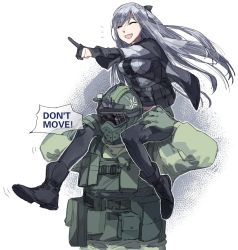 Rule 34 | 1boy, 1girl, ak-12 (girls&#039; frontline), anger vein, ankle boots, black footwear, black pants, boots, braid, closed eyes, commentary, deiar009, english commentary, english text, french braid, fuze (rainbow six siege), girls&#039; frontline, gloves, helmet, highres, long hair, long sleeves, military, military uniform, open mouth, pants, partially fingerless gloves, rainbow six siege, silver hair, uniform