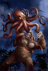 Rule 34 | ape, battle, crossover, giant, giant monster, giant octopus (godzilla), godzilla (series), gorilla, grimbro, highres, kaijuu, king kong, king kong (series), king kong vs. godzilla, monster, octopus, sea monster, tentacles, toho