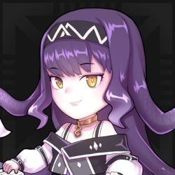Rule 34 | 1girl, bracelet, choker, headband, jewelry, looking to the side, lowres, official art, pale skin, polygon project, purple hair, snake hair, solo, virtual youtuber, xmu m, yellow eyes