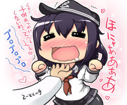 Rule 34 | 10s, 1boy, 1girl, = =, admiral (kancolle), akatsuki (kancolle), black hair, blush, drooling, hand on another&#039;s chin, hase yu, hat, kantai collection, long hair, neckerchief, open mouth, pantyhose, red neckerchief, school uniform, serafuku, smile, stroking another&#039;s chin, translation request