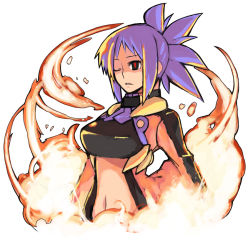 Rule 34 | breasts, fire, large breasts, long hair, original, ponytail, purple hair, rumie, solo