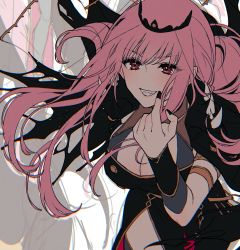 Rule 34 | black dress, black nails, bracer, breasts, cleavage, collar, dress, hololive, hololive english, jewelry, mamaloni, mori calliope, nail polish, pink hair, smile, spiked collar, spikes, teeth, thighhighs, thorns, tiara, virtual youtuber