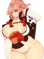 Rule 34 | 1girl, areola slip, baiken, big hair, breasts, curvy, eyepatch, facial mark, facial tattoo, guilty gear, guilty gear xrd, highres, japanese clothes, kataginu, kimono, large areolae, large breasts, large nipples, long hair, looking at viewer, nipple slip, nipples, no bra, obi, one-eyed, open clothes, open kimono, parted lips, pink eyes, pink hair, ricechan, rope, samurai, sash, shimenawa, smile, solo, tattoo, thick thighs, thighs, wide hips