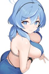 Rule 34 | 1girl, absurdres, ako (blue archive), ako (dress) (blue archive), ass, bare shoulders, blue archive, blue eyes, blue hair, breast hold, breasts, cleavage, highres, large breasts, looking at viewer, sideboob, solo, xubai