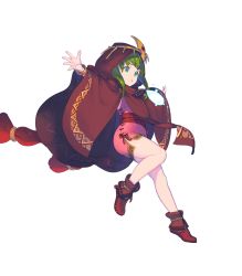 Rule 34 | 1girl, bracelet, brown footwear, cape, dress, enkyo yuuichirou, fire emblem, fire emblem: mystery of the emblem, fire emblem heroes, full body, glowing, green eyes, green hair, highres, hood, hood up, jewelry, leg up, nintendo, non-web source, official art, outstretched arms, pink dress, pink legwear, pointy ears, shiny skin, sidelocks, solo, spread arms, stone, thighs, tiara, tiki (fire emblem), tiki (young) (fire emblem), transparent background