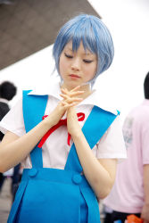 Rule 34 | ayanami rei, blue hair, cosplay, highres, kanata (model), neon genesis evangelion, photo (medium), school uniform, serafuku, suspenders